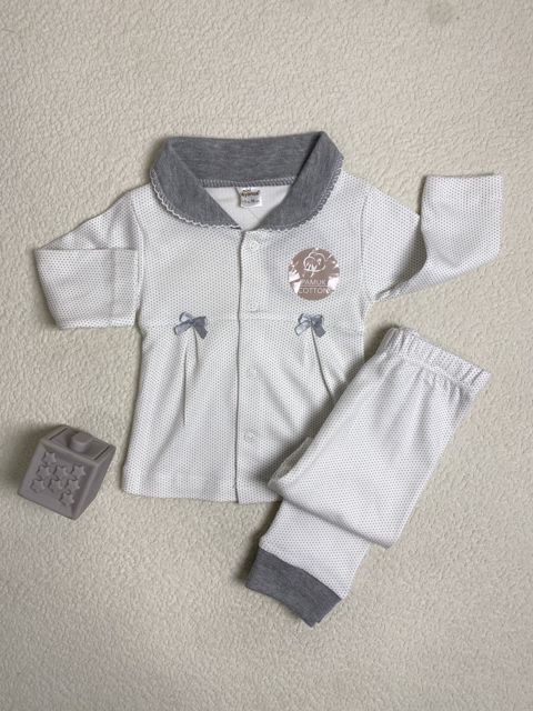 Şalvarlı pijama dəsti qızlar üçün 2626663, ağ/boz, pambıq, ölçü 0-3 ay — Bakı