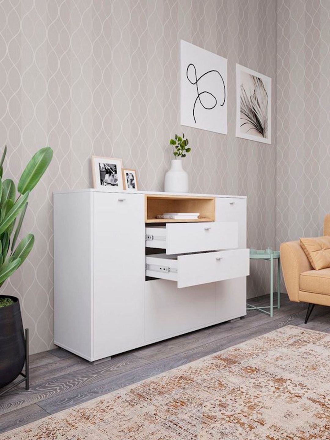 Komod, 100.5x149.2x43 sm, Ldsp, ağ/qəhvəyi — Mallar, Bakı (3)