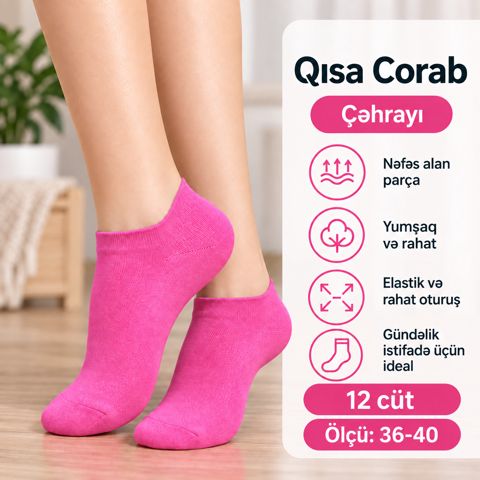 Qadın corab dəsti, Çəhrayı, ölçü 36-40, Elastan, 12 cüt — Bakı