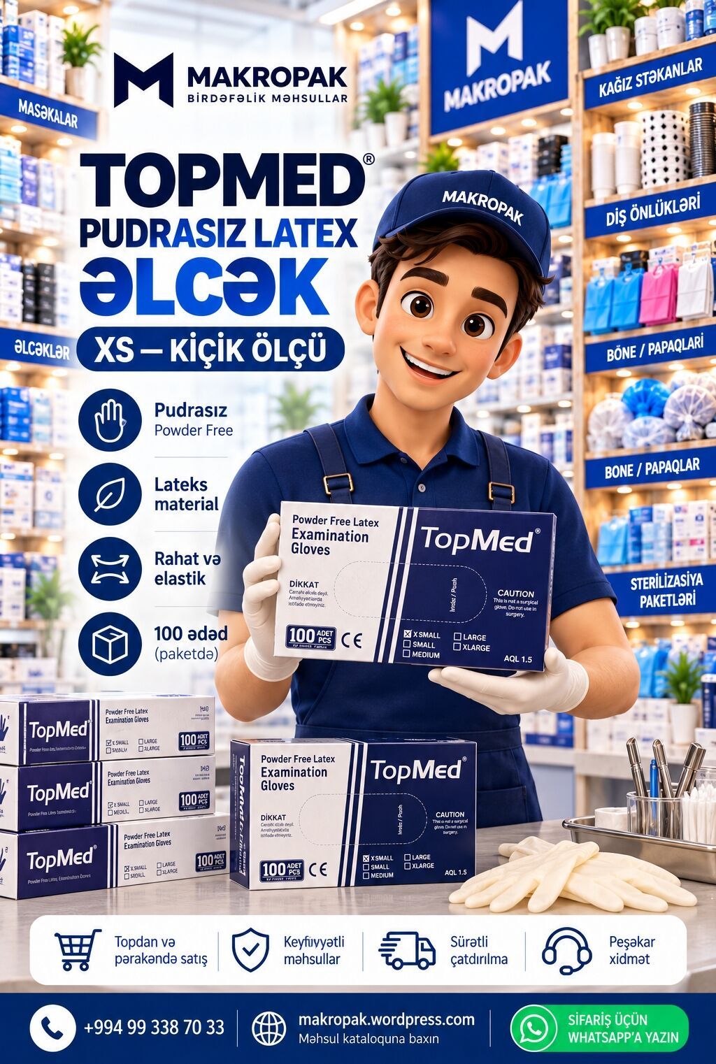 TopMed pudrasız lateks müayinə əlcəyi — XS ölçü Dəqiqlik, rahatlıq — Digər mətbəx texnikası, Masazır