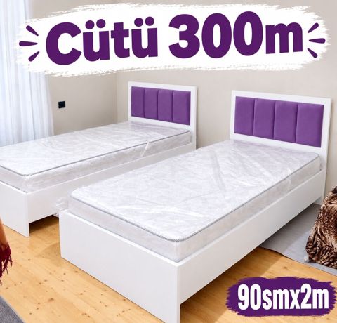 İkili tək nəfərlik çarpayı dəsti - Ölçü: hər çarpayı 90 sm x 2 m - Ağ — Bakı