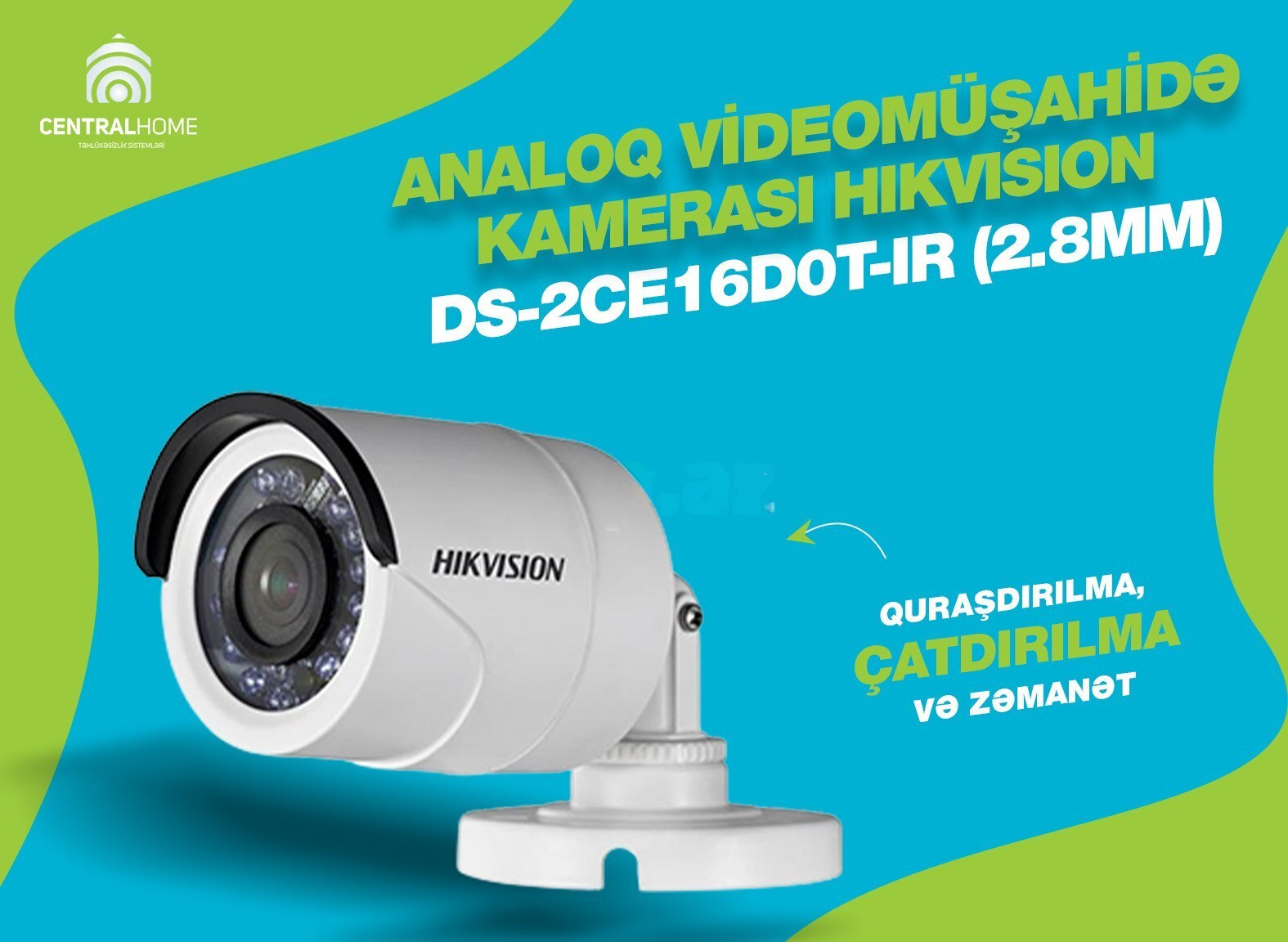 Müşahidə kamerası Hikvision DS-2CE16D0T-IR 2.8mm — Mallar, Bakı