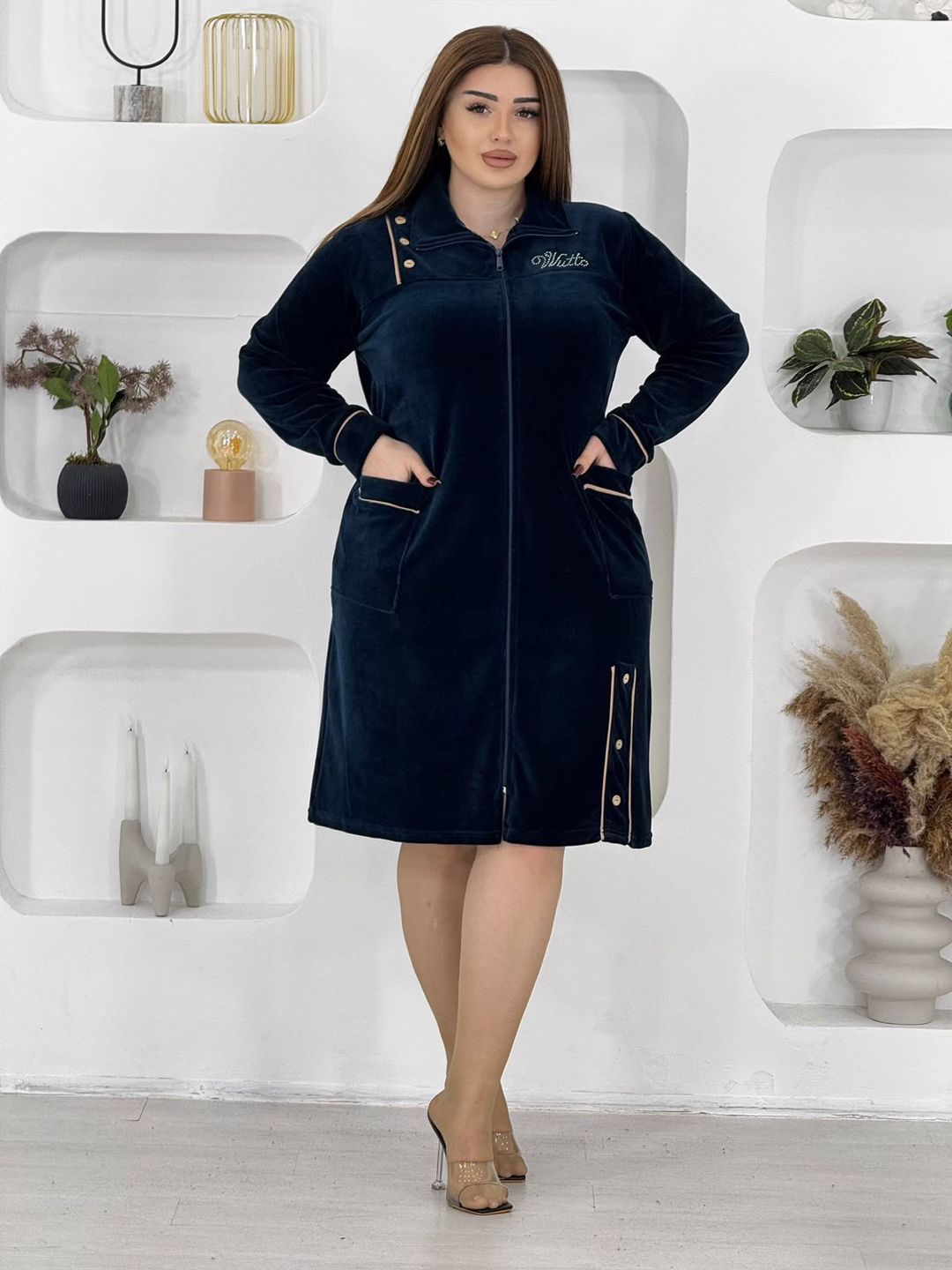 Qadınlar üçün ev xələti 28166433, göy, velür, ölçü 4XL — Mallar, Bakı (2)