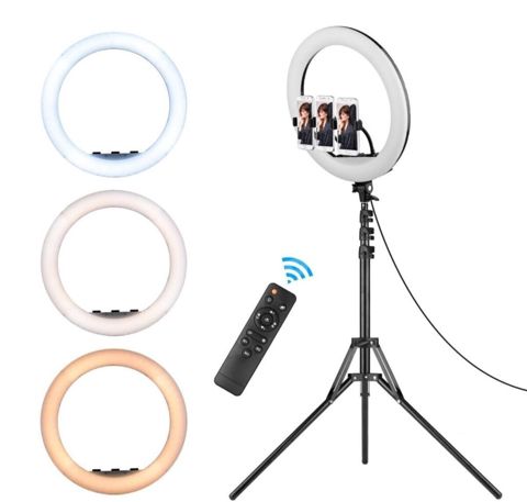 LED halqa işıq dəsti – tripod, 3 telefon tutacağı və pultla - 3 rəng — Bakı
