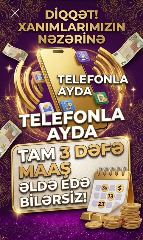 Xanımlar üçün telefonla onlayn gəlir imkanı Təsvir: - Yalnız smartfon — Göyçay
