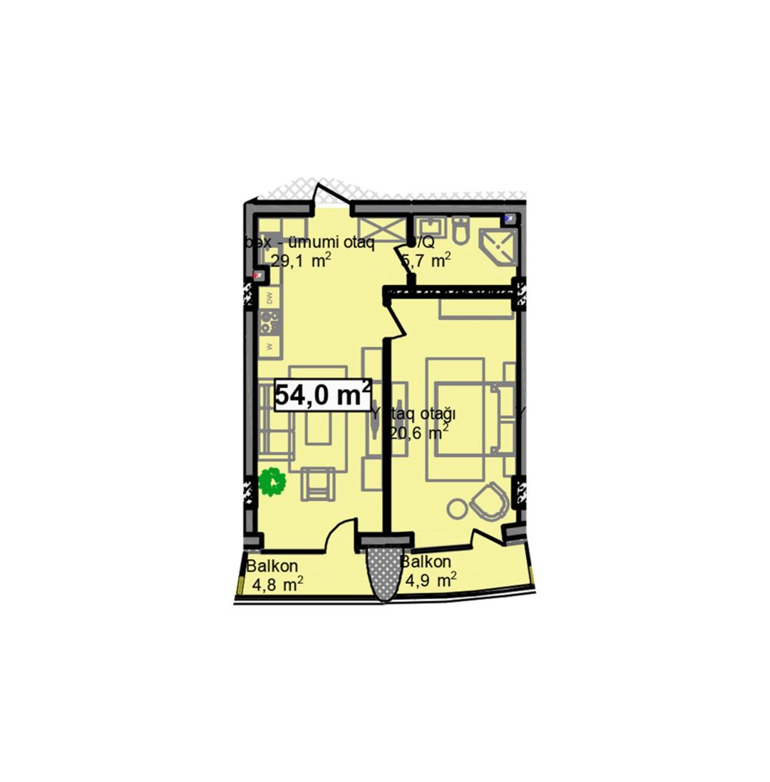 Satılır 2 otaqlı yeni tikili 63.7 m² — Mənzil, Bakı (7)