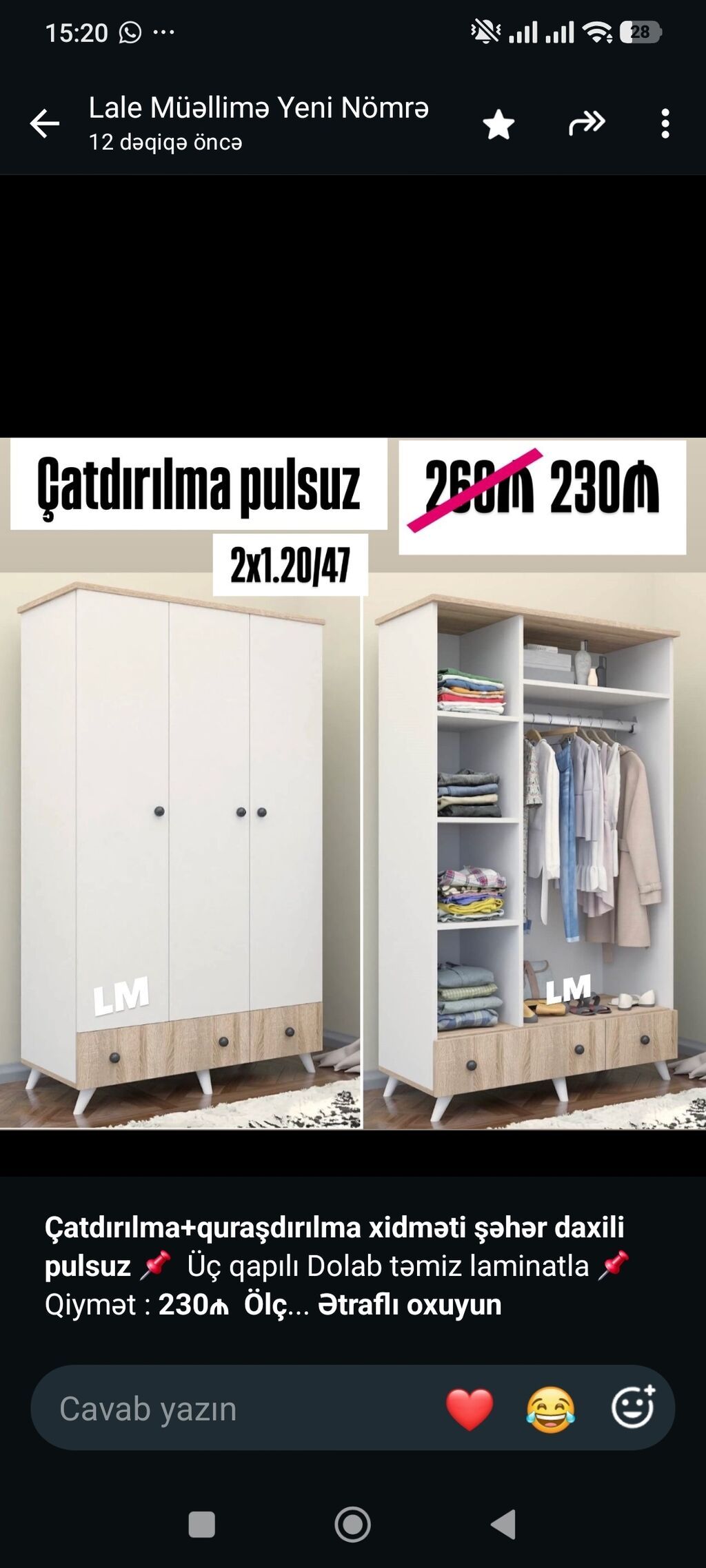 *Çatdırılma+quraşdırılma xidməti şəhər daxili pulsuz* Üç qapılı — Şkaflar, Bakı