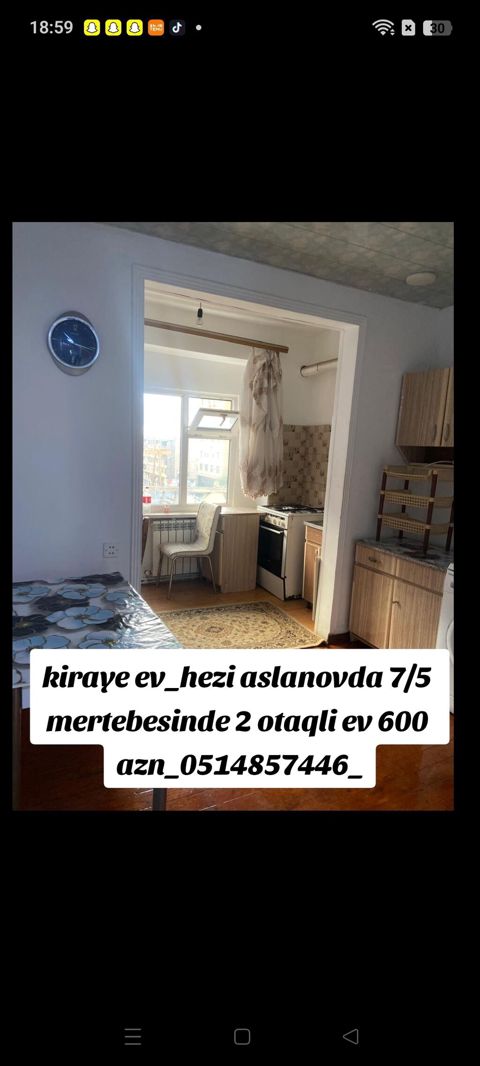 Kiraye ev_hezi aslanovda 7/5 mertebesinde 2 otaqli ev 600 — Bakı