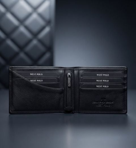 Pulqabı kişilər üçün, təbii dəri, 15х10 sm, qara — Bakı