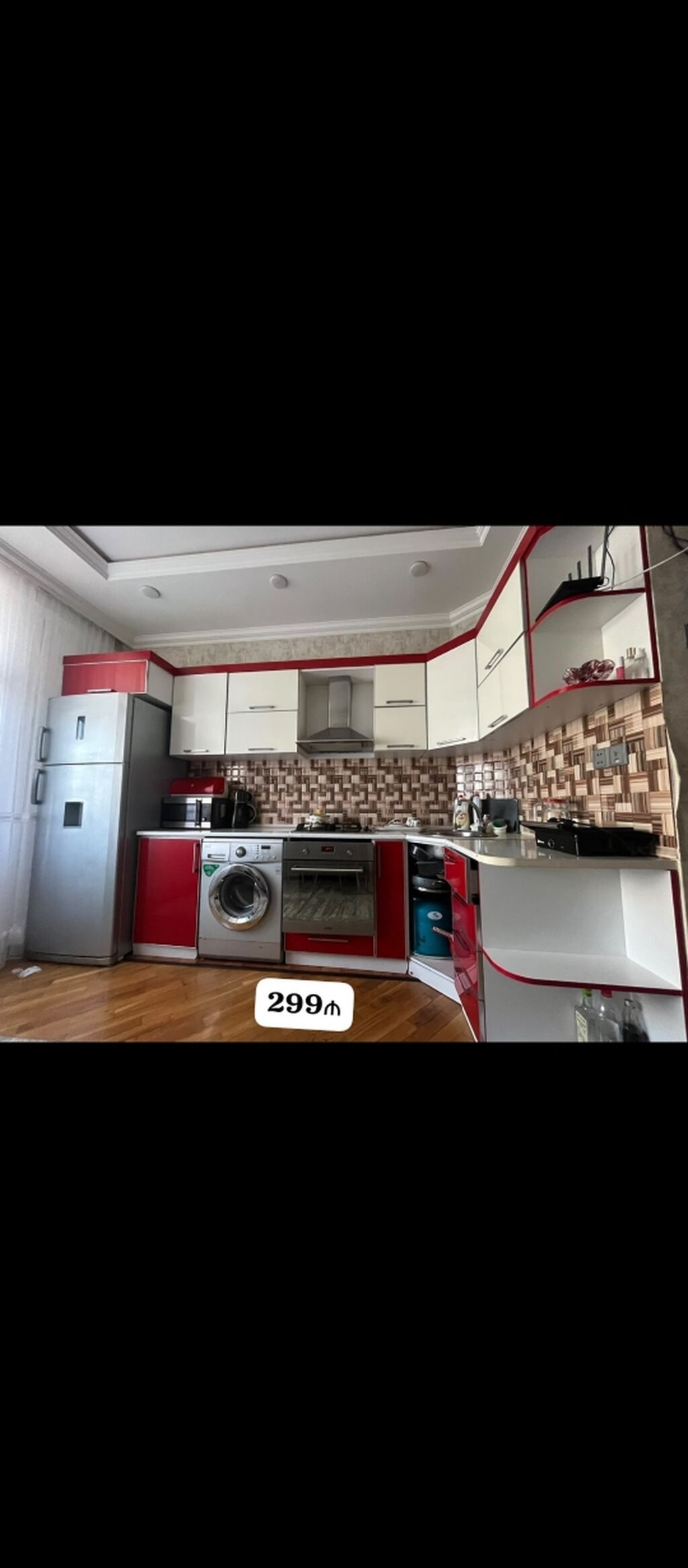 077 613 12 74Mətbəx mebeli dəsti – qırmızı/ağ kombinasiya - Üst və alt — Mətbəx mobilyası, Bakı