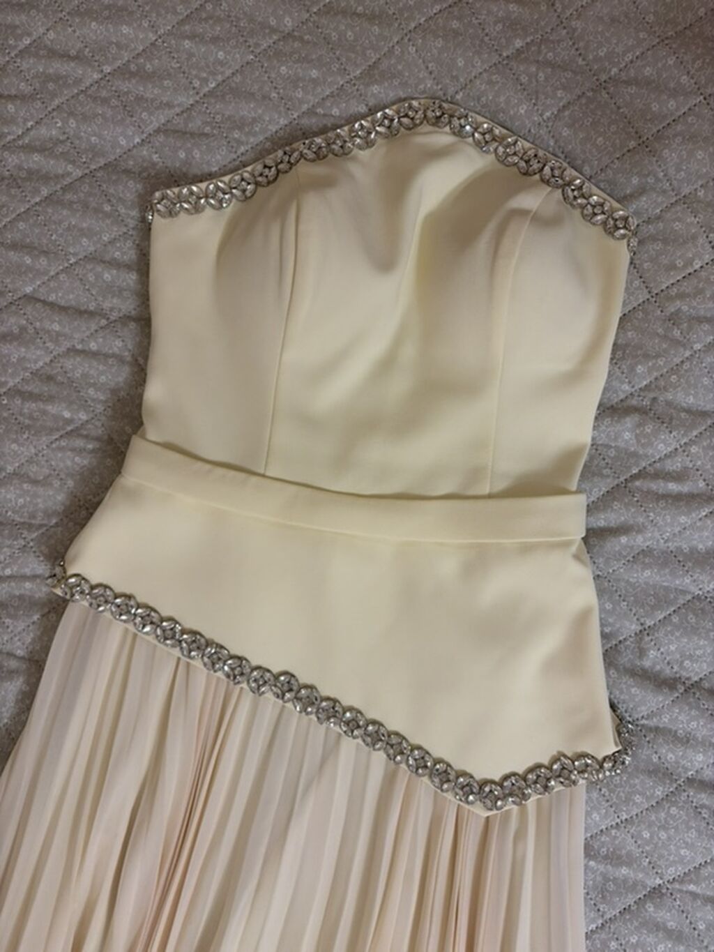 Zərif axşam/gecə geyimi – açıq sarı rəngdə, strapless model - Üst — Axşam paltarları, Bakı (2)