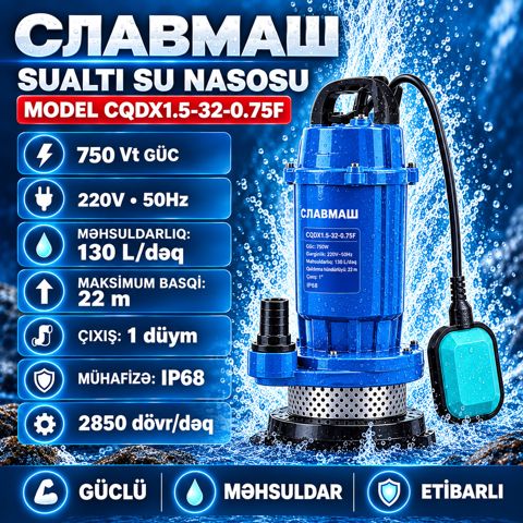 Salınan nasos Славмаш CQDX1.5-32-0.75F, Drenaj, Mərkəzdənqaçma, 750 Vt — Bakı