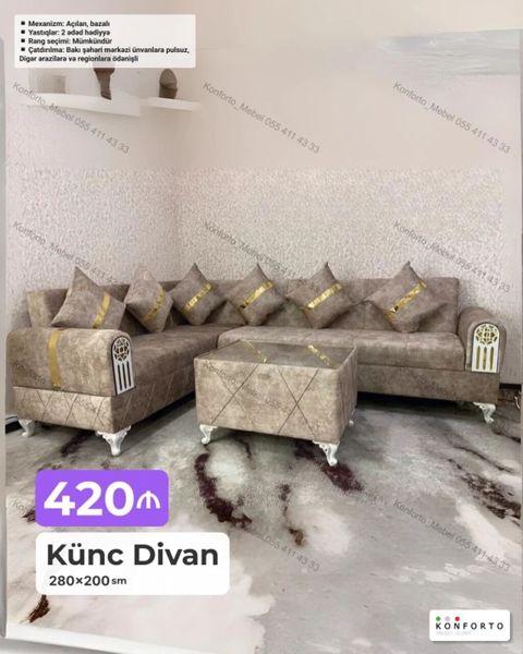 Künc divan – 280×200 sm ölçü Qiymət: 420 Xüsusiyyətlər — Bakı