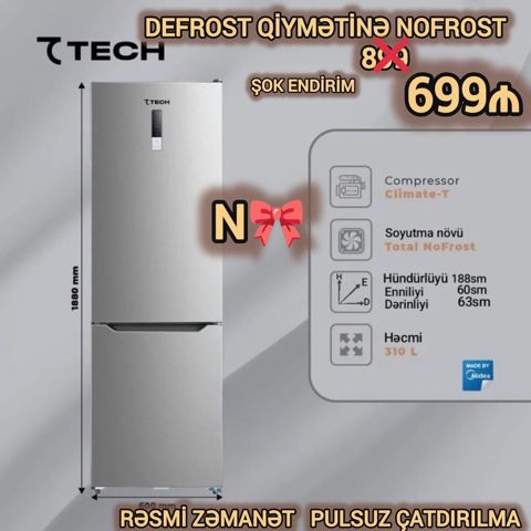 Satılır: Birbaşa depodan soyuducu Brend/model: Tech Soyutma növü — Bakı