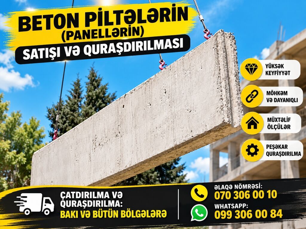Beton plitə və panellərin satışı – peşəkar quraşdırılma Tikinti — Beton, Xırdalan