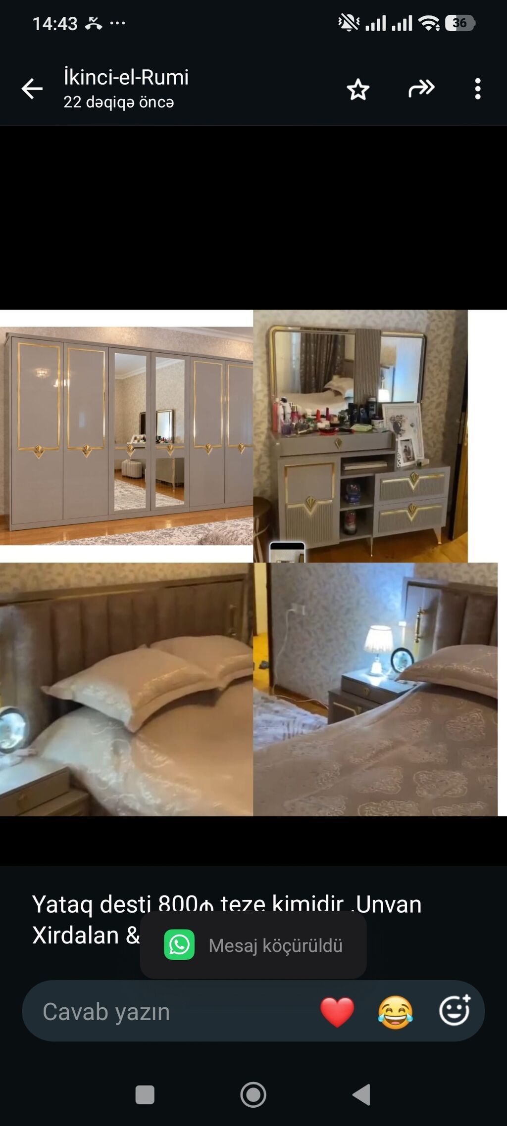 Yataq desti 800₼ teze kimidir .Unvan Xirdalan &Rumi — Yataq otağı mobilya dəstləri, Bakı