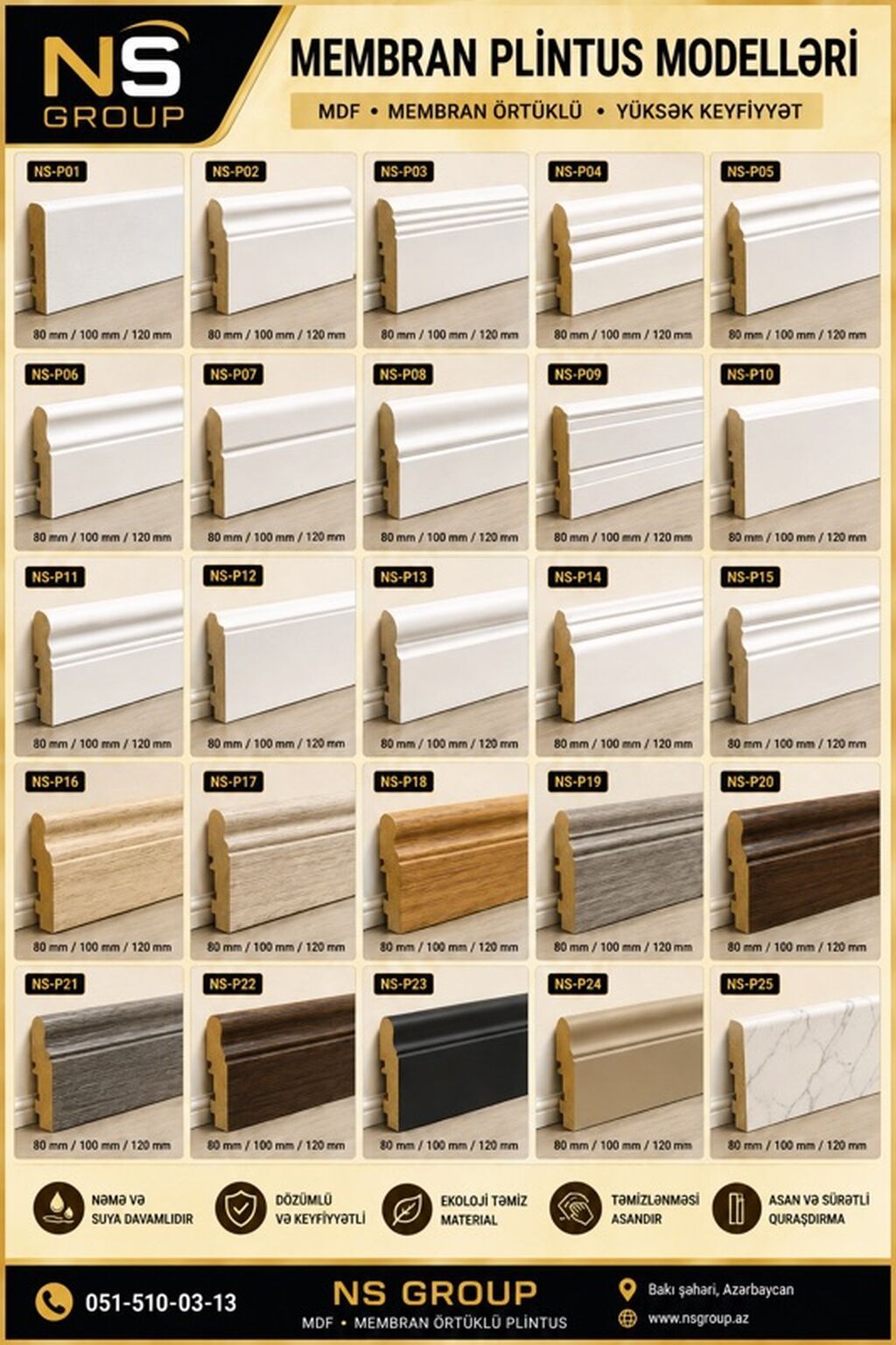 MDF plintus və dekorativ profil kolleksiyası - Material: nəmə davamlı — Döşəmə örtükləri, Bakı (5)