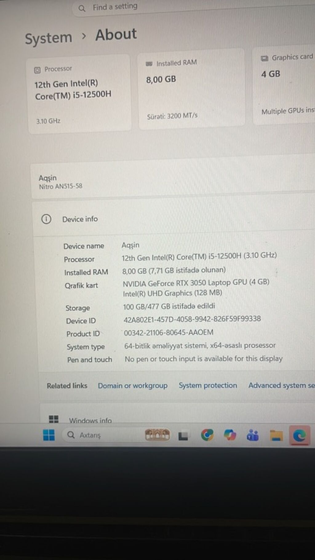 Acer Nitro 5 AN515-58 — i5 / RTX 3050 / 144Hz Acer Nitro 5 AN515-58 — Acer, Bakı (3)