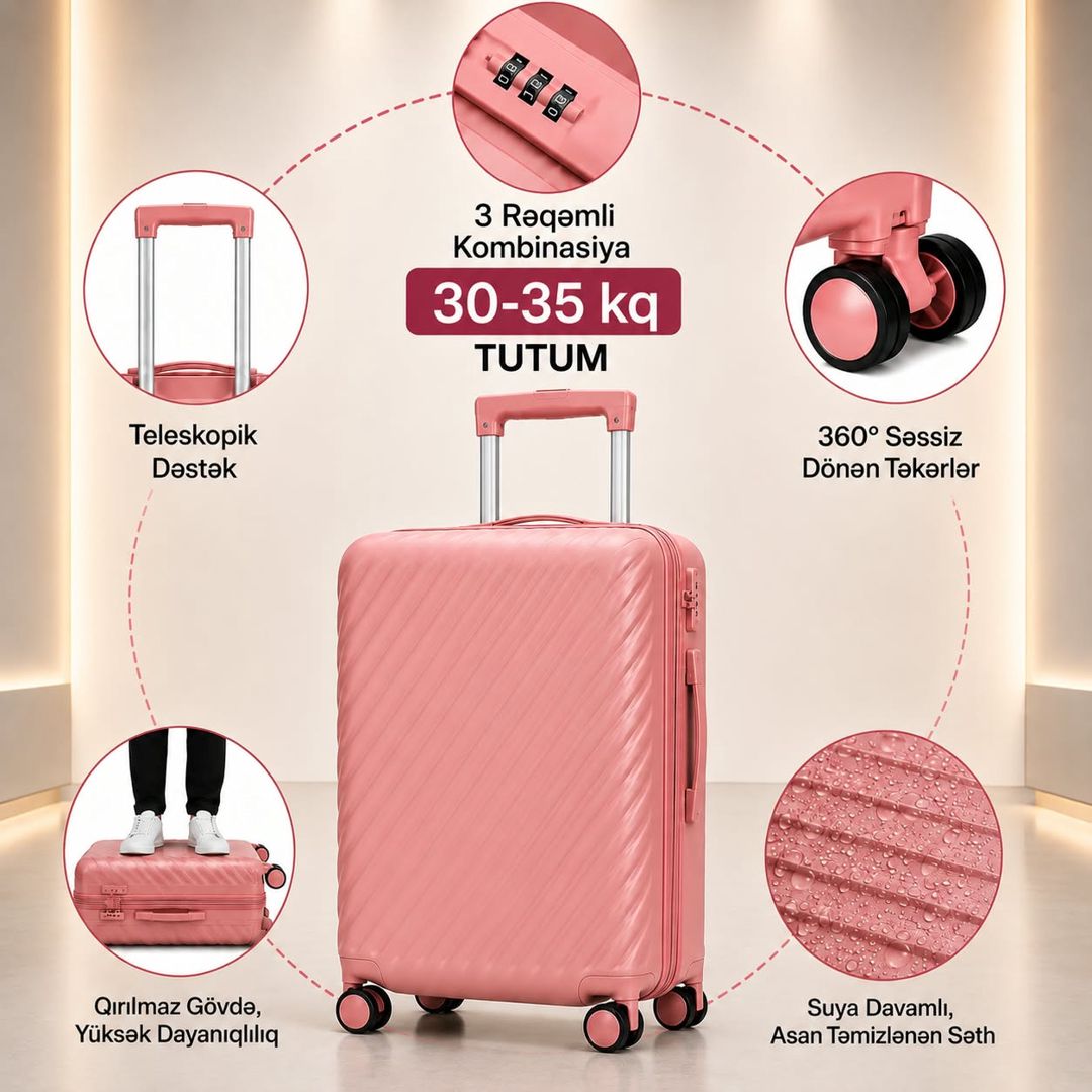 Çamadan, çəhrayı, plastik, ölçü 3XL — Çamadanlar, Bakı