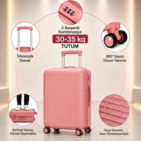 Çamadan, çəhrayı, plastik, ölçü 3XL — Bakı