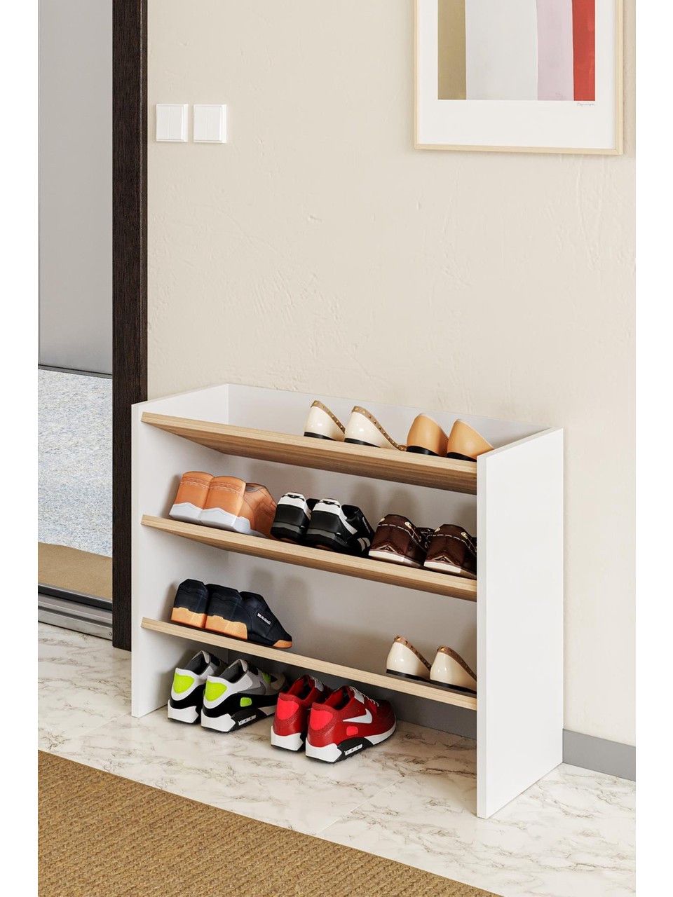 Ayaqqabı rəfi Tv Stend, laminat, ağ/qəhvəyi, 60x78.5x27.5 sm — Mallar, Bakı
