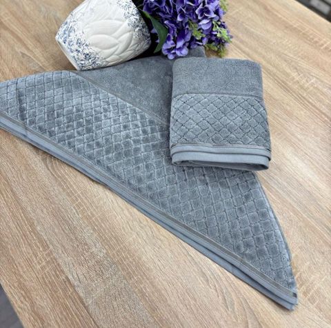 Bədən və əllər üçün dəsmal dəsti Perla Home GZD025-2703, pambıq, tünd boz, bədən dəsmalı 80x160 sm, əl-üz dəsmalı 50x90 sm — Bakı