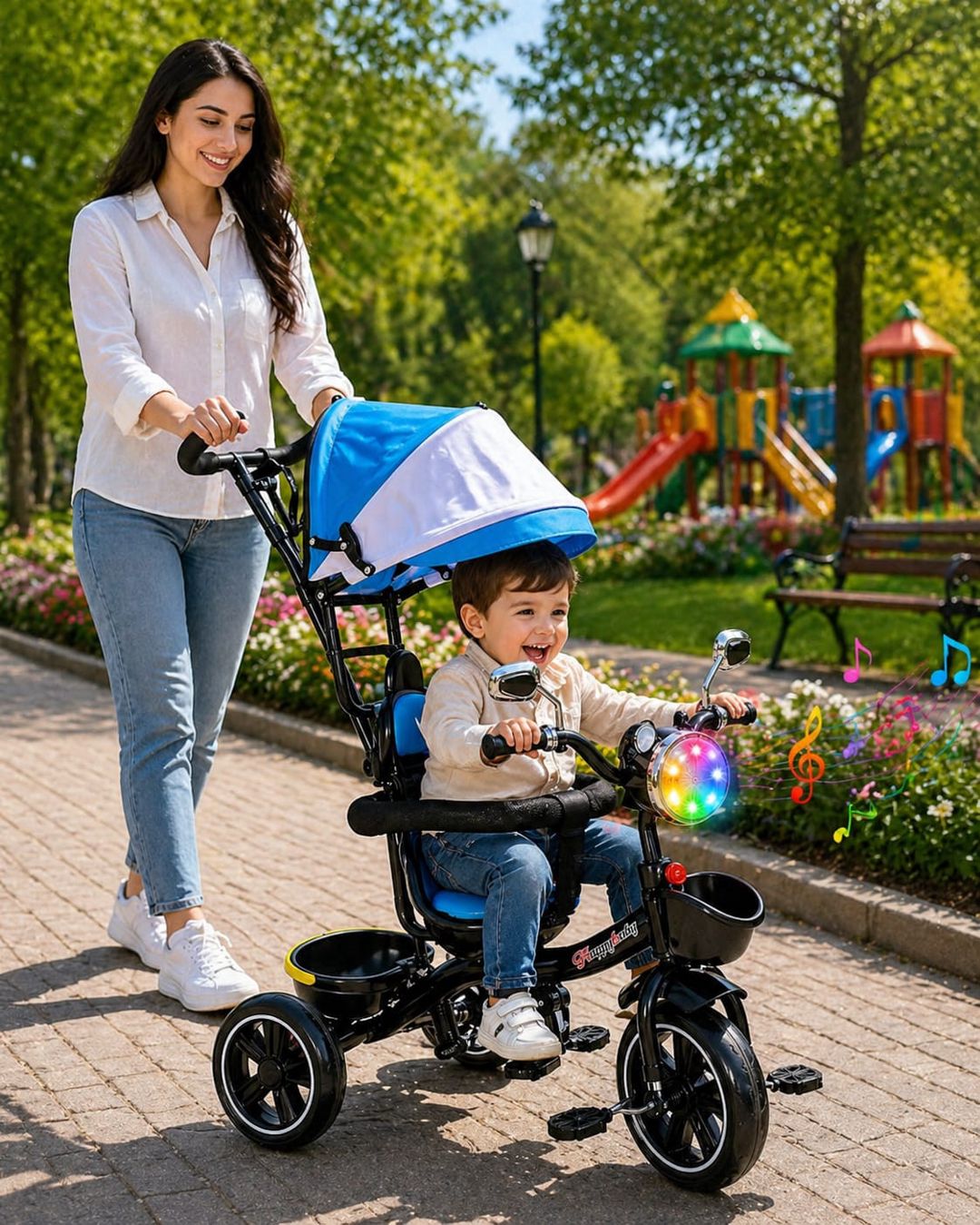 Uşaqlar üçün üçtəkərli velosiped ABC_KM009, musiqili/işıqlı, göy, 1-5 yaş — Mallar, Bakı (3)