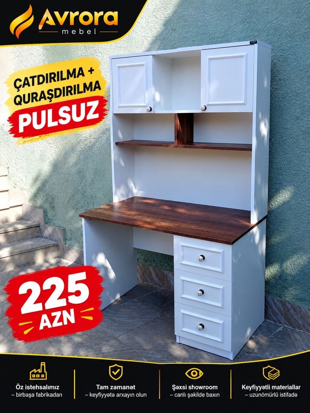 Düz masa, Stulsuz, Polkalı, Siyirməli, Rusiya, Mat laminat — Kompüter masaları və kresloları, Mehdiabad