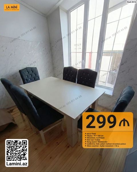 Masa dəsti – Kod: 3516 Tərkib: - 1 ədəd yemək masası - 6 ədəd stul — Bakı