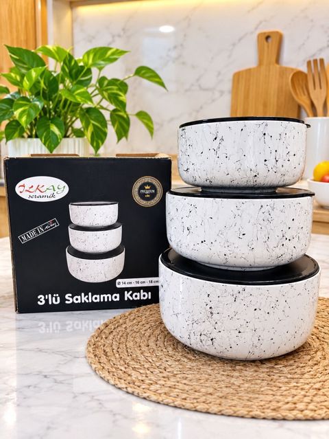 İlkay Seramik 3’lü Saxlama Qabları Dəsti - Material: seramik gövdə — Bakı