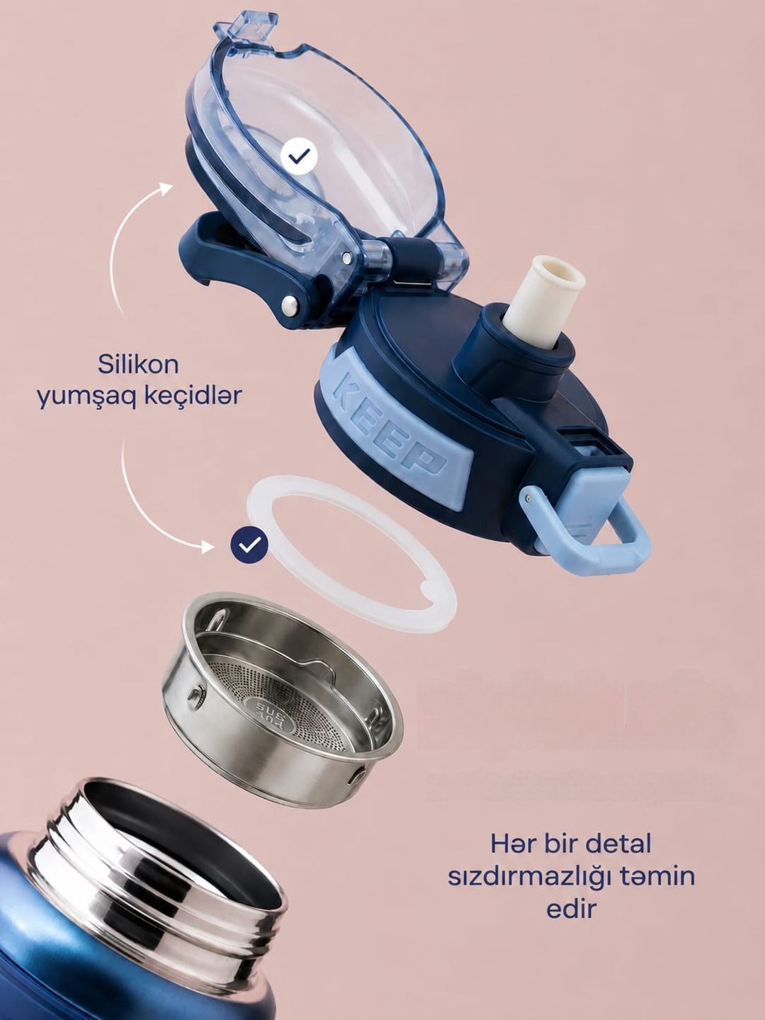 Termos Coolis, 600 ml, Paslanmayan polad, Mavi — Mallar, Bakı (2)