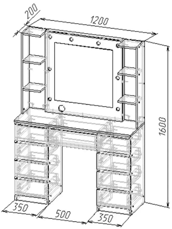 Makiyaj masası 8484, sonoma, laminat, 160х40х120 sm — Mallar, Bakı (2)