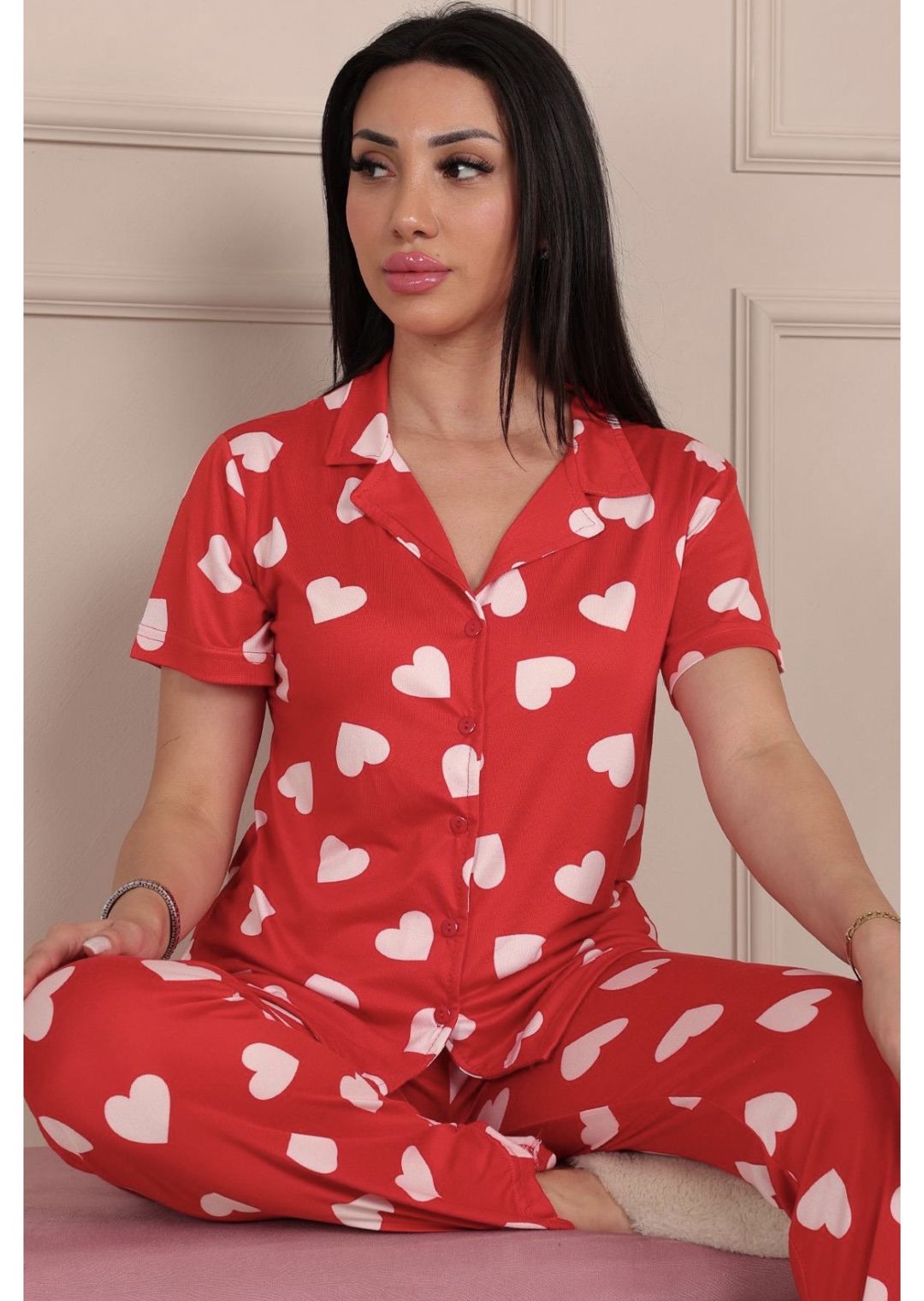 Qadınlar üçün şalvarlı pijama dəsti 00172, qırmızı, pambıq, ölçü One size — Mallar, Bakı (2)