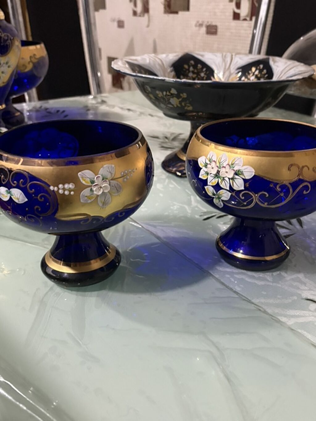 Kobalt mavi şüşədən zərif dekor dəsti - Material: qalın kobalt mavi — Qablar və mətbəx əşyaları, Bakı (3)