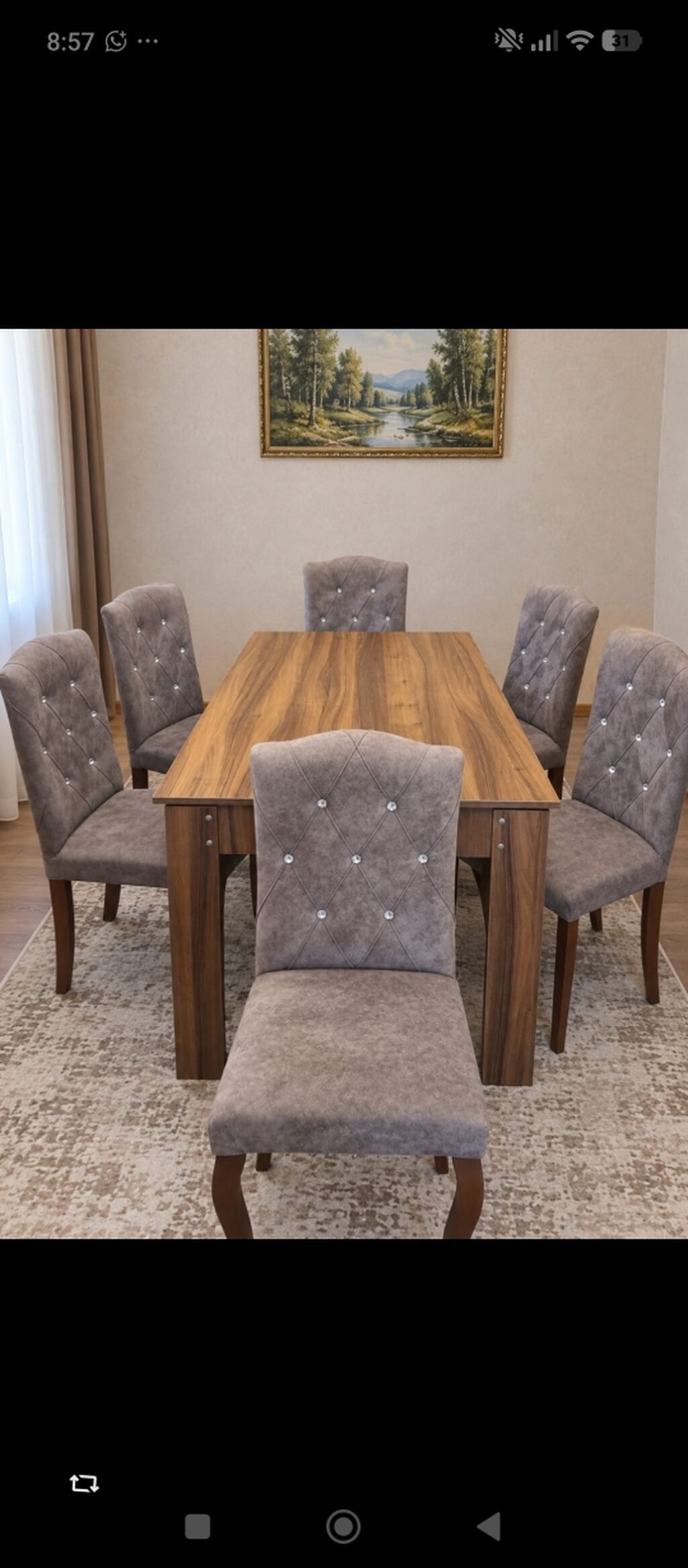 077 613 12 74 Yemək otağı dəsti – 1 masa + 6 stul - Masa: Təbii ağac — Masalar və stullar, Bakı