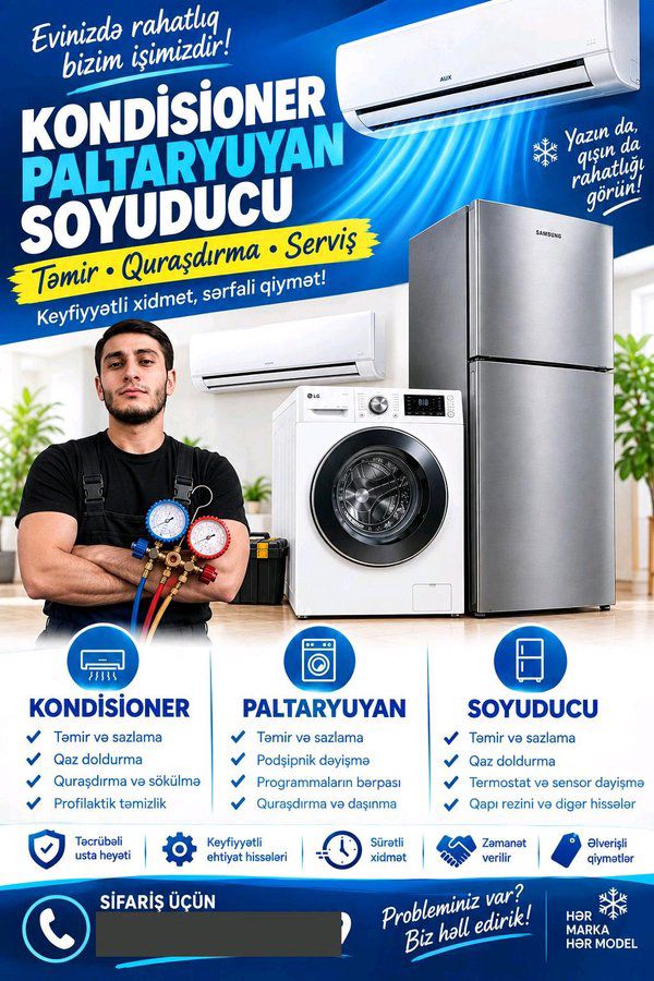 Paltaryuyan soyuducu ve kondisioner ustası — İş axtarıram, Bakı