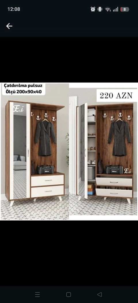 Dəhliz üçün asılqanlı dolab - Ölçü: 200x90x40 sm - Qiymət: 220 AZN — Sumqayıt