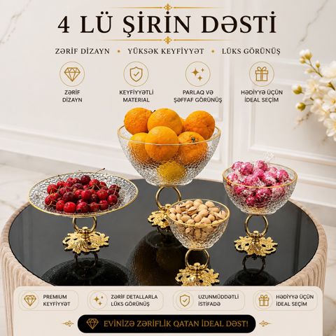 Dəst 4057, şüşə, şəffaf, 4 parça — Bakı