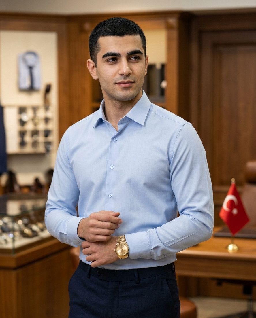 Kişilər üçün uzunqol köynək Türkoğlu VZYN090, mavi, pambıq, ölçü S — Mallar, Bakı (2)
