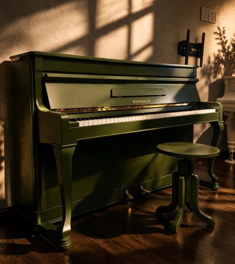 Weınbach şaquli piano – zərif klassik dizayn, zeytun-yaşıl rəngdə — Digah