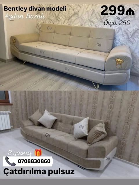 Bentley divan modeli – açılan, bazalı. - Ölçü: 250 sm - Mexanizm — Sumqayıt