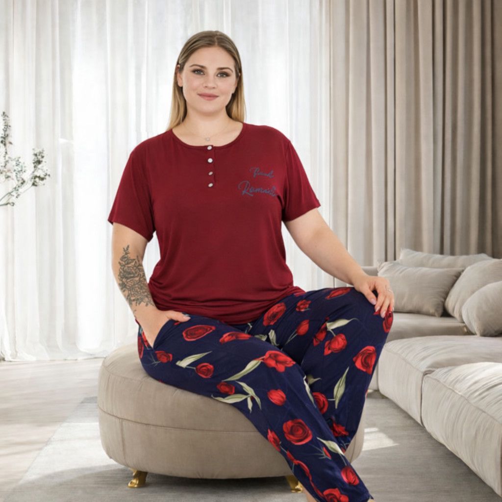 Qadınlar üçün şalvarlı pijama dəsti H-133, rəngbərəng, bambuk, ölçü 4XL — Mallar, Bakı