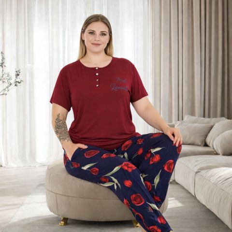 Qadınlar üçün şalvarlı pijama dəsti H-133, rəngbərəng, bambuk, ölçü 4XL — Bakı