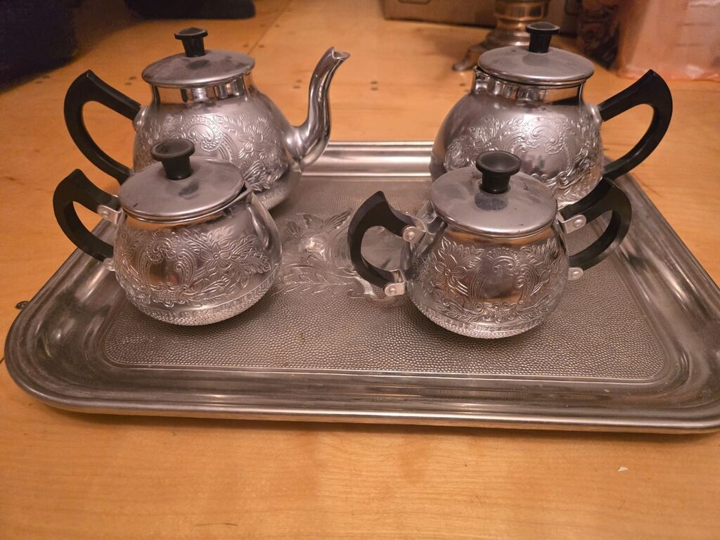 Çay dəsti, rəng - Gümüşü, Metal — Süfrə qabı, Gəncə (4)