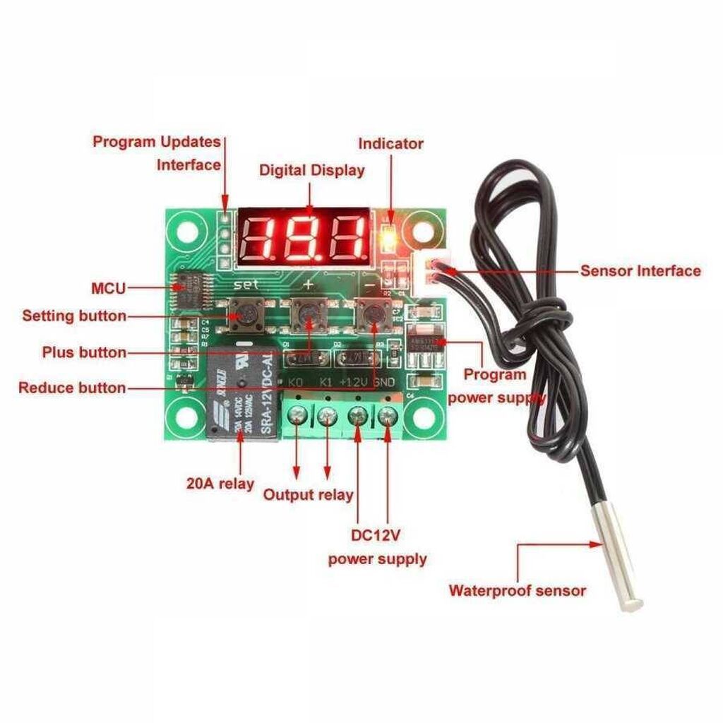 W1209 Rəqəmsal Termostat – rele çıxışlı temperatur nəzarət kartı — Soyutma sistemi, Bakı (4)