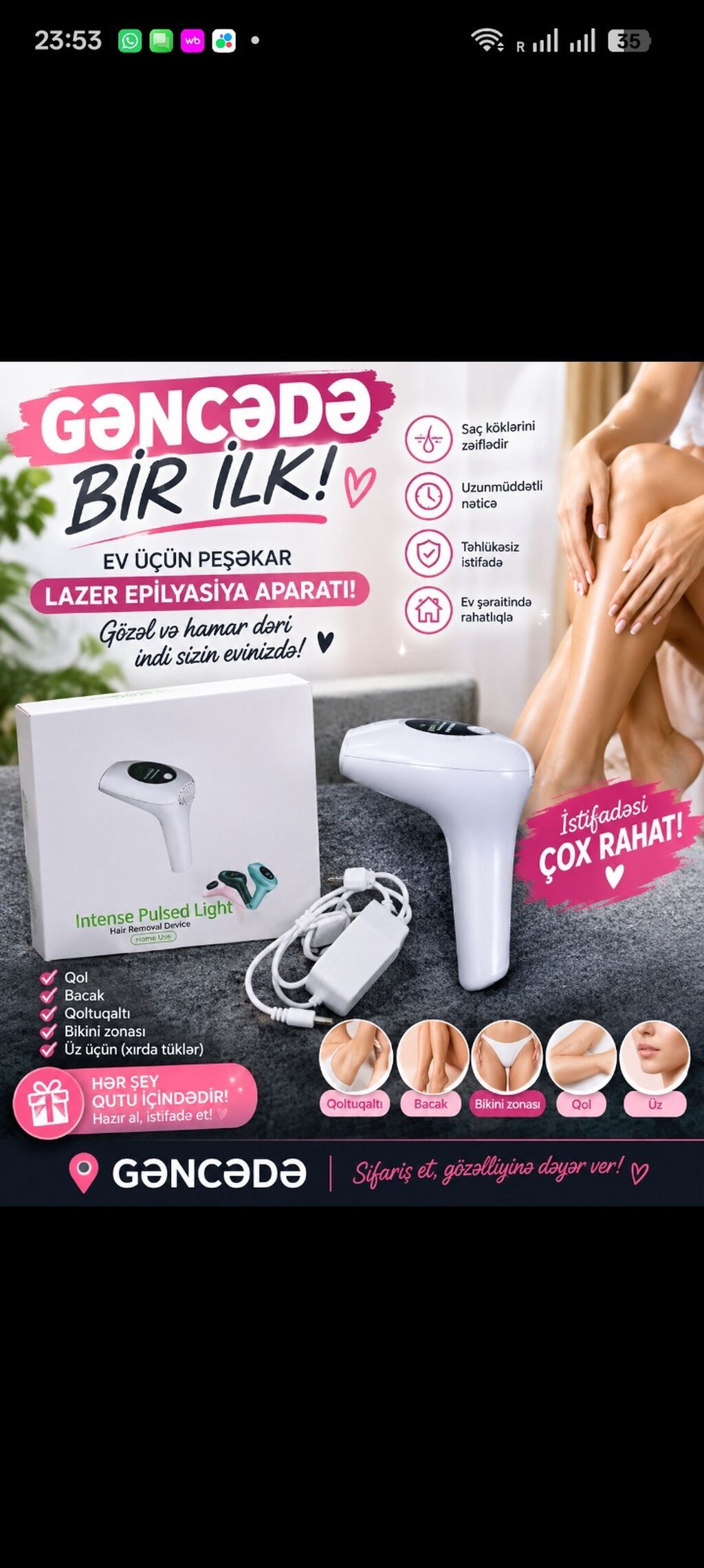 Lazer epilyatoru, Yeni, Rayonlara çatdırılma — Usturalar, trimmerler və epilyatorlar, Gəncə (2)