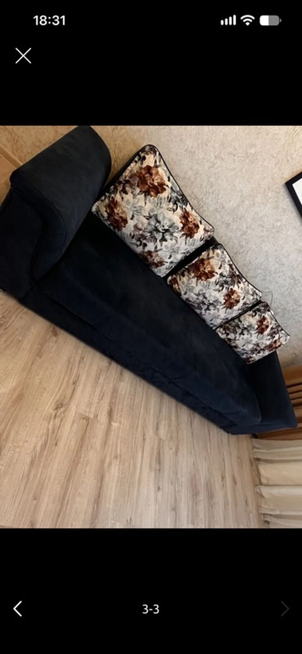 Qara rəngli geniş divan - Minimalist dizaynlı, yumşaq süet/velur — Divanlər, Bakı (3)