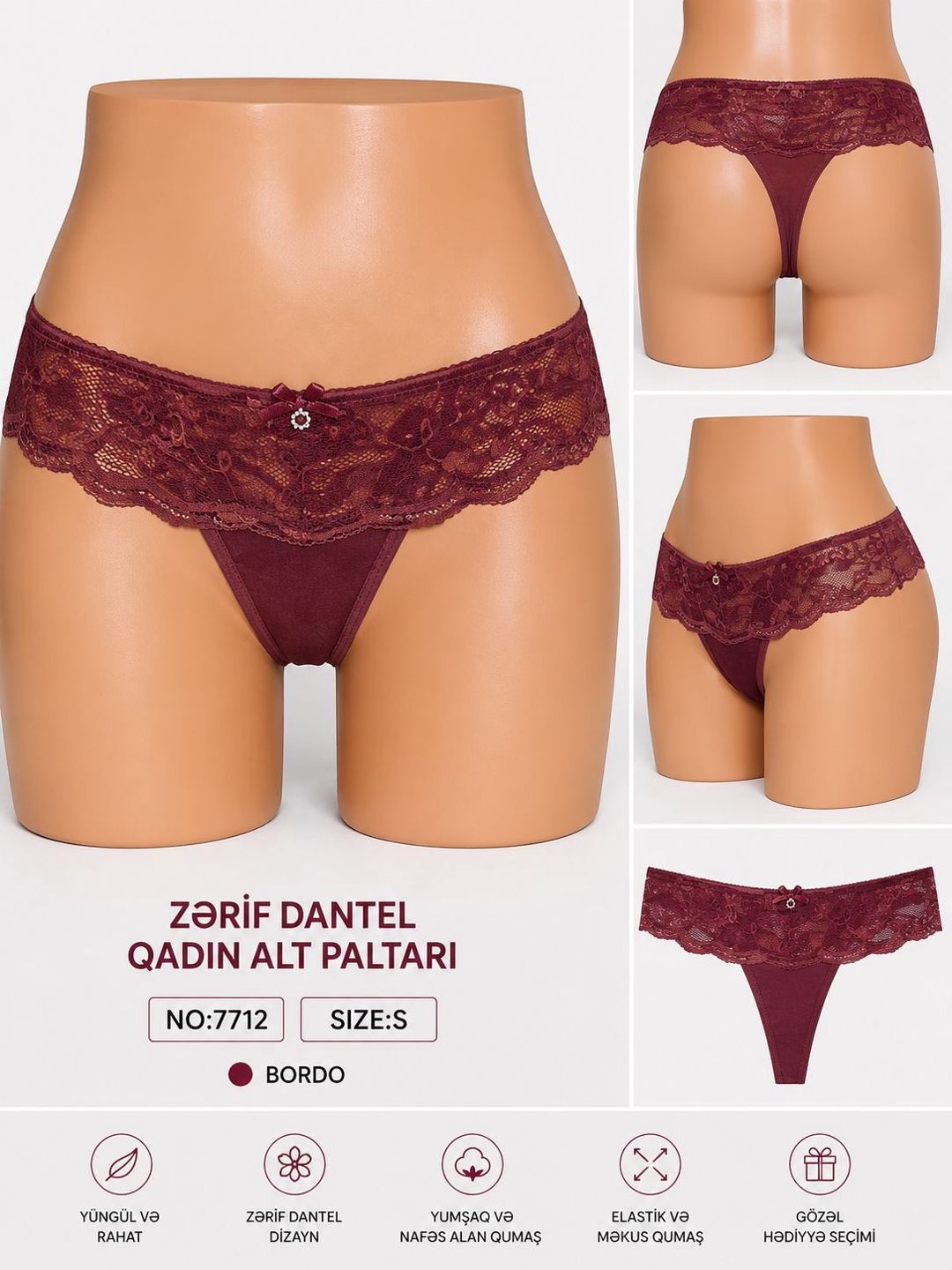 Qadın tumanı No brand, Strinqlər, Bordo, Yumşaq elastik parça, M — Mallar, Bakı