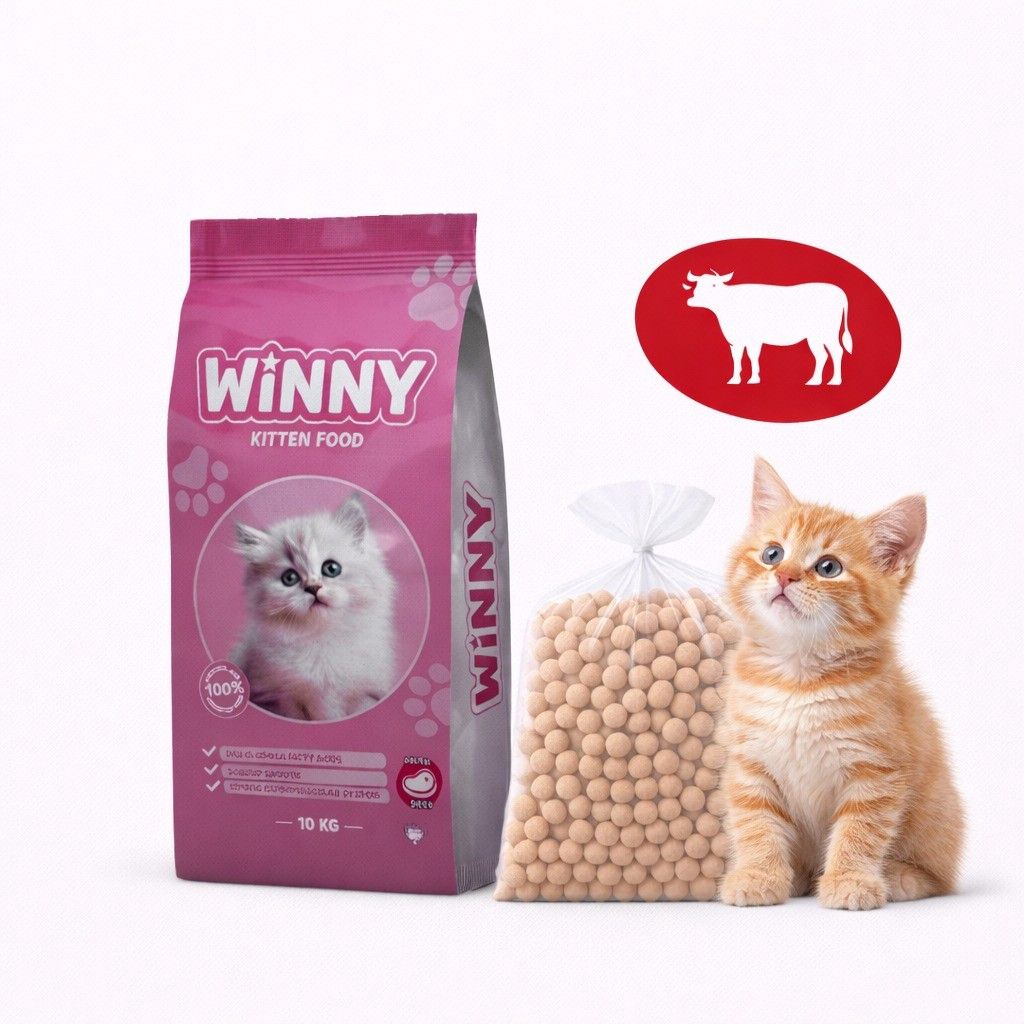 Quru yem Winny Kitten, pişik balaları, hamilə və südverən pişiklər üçün, dana əti ilə, 1 kq, çəki ilə — Mallar, Bakı