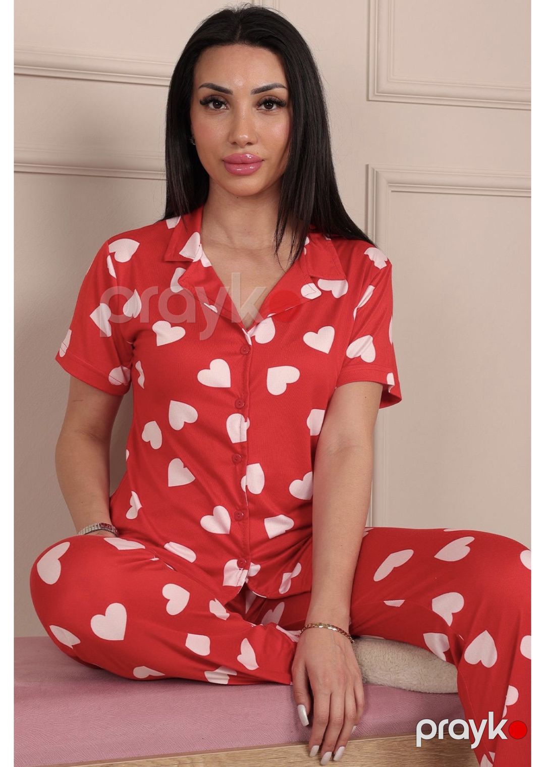 Qadınlar üçün şalvarlı pijama dəsti 00172, qırmızı, pambıq, ölçü One size — Mallar, Bakı